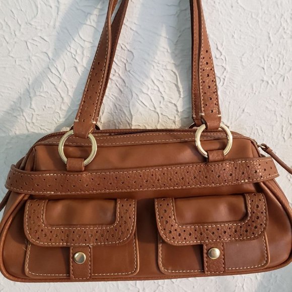 Liz Claiborne Purse Accessories Small Brown Polyvinyl Handbag - Picture 1 of 4